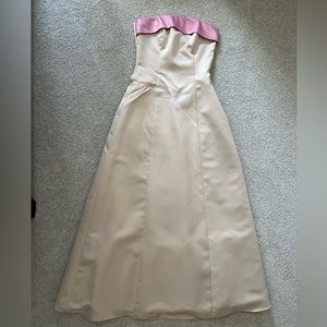 Strapless champagne dress with pink detail, size 3/4.